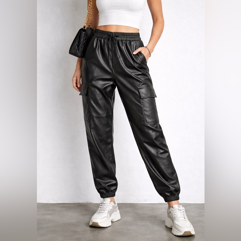 Zara Black Faux Leather Track/Jogger Pants